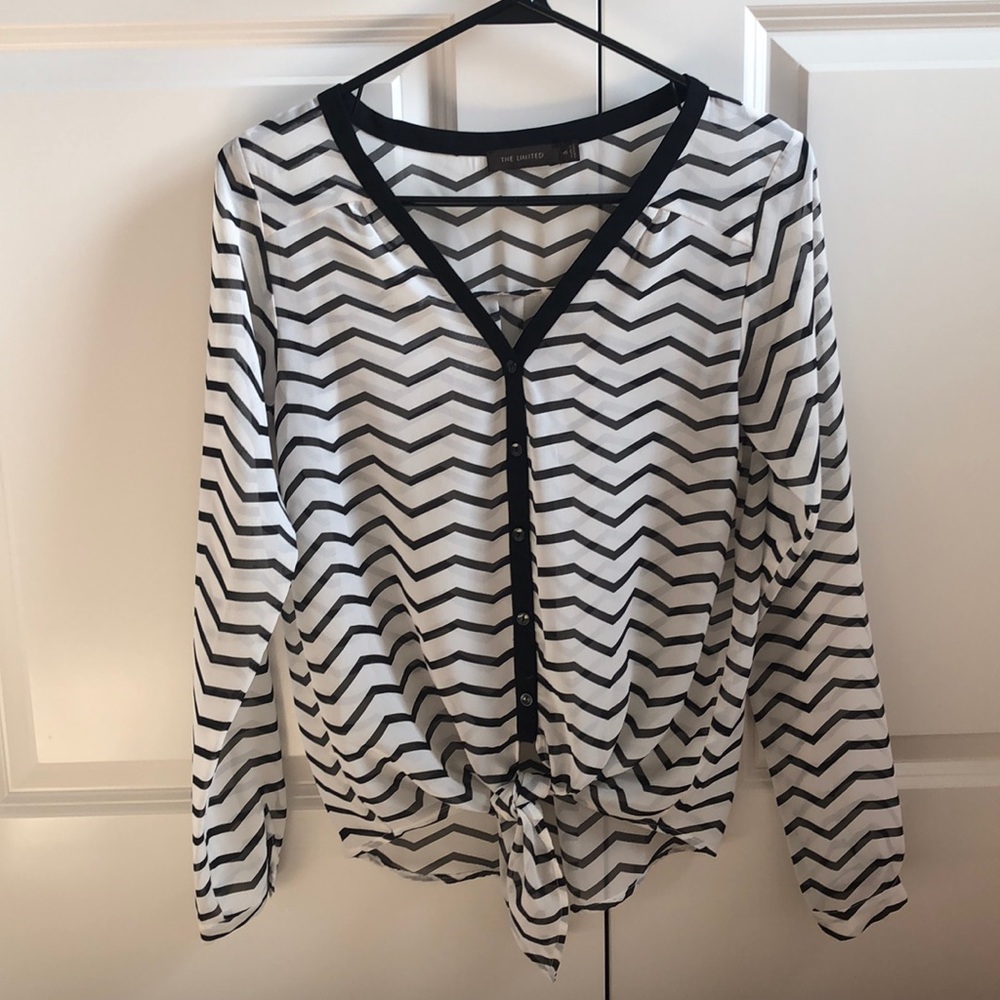 The Limited black & white front tie top